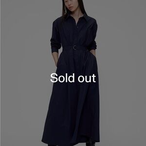 GAP Navy Long-Sleeve Belted Maxi Shirt Dress